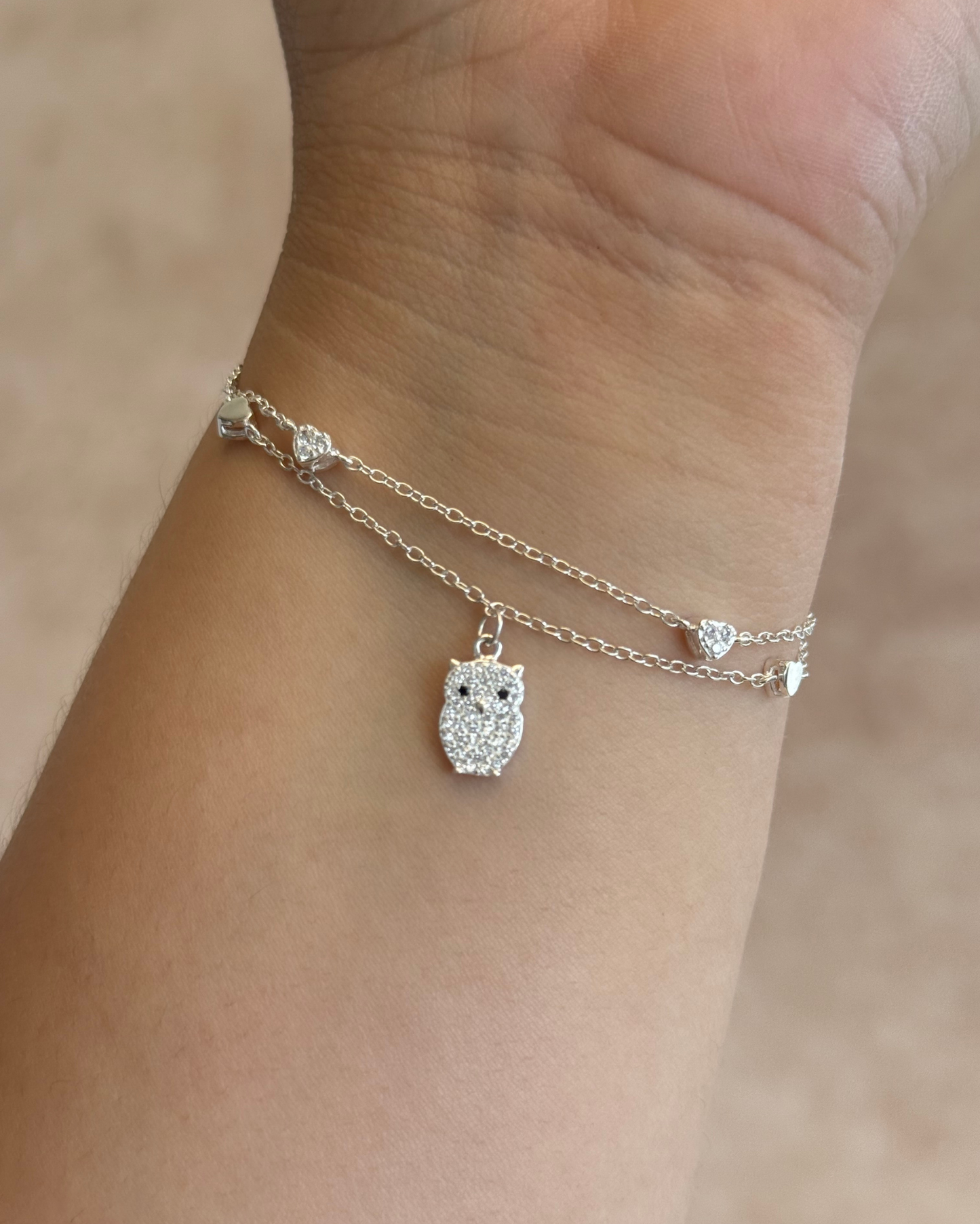 Pulsera de plata italina 9.25 con dije de búho