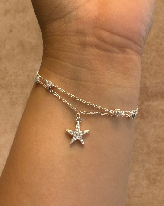 Pulsera de plata italina 9.25 con dije de estrellas