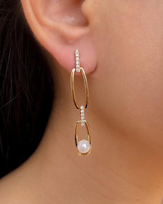 ARETES CON BRILLANTES Y PERLA